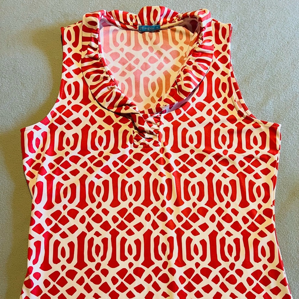 J. McLaughlin Red and Pink Geometric Top